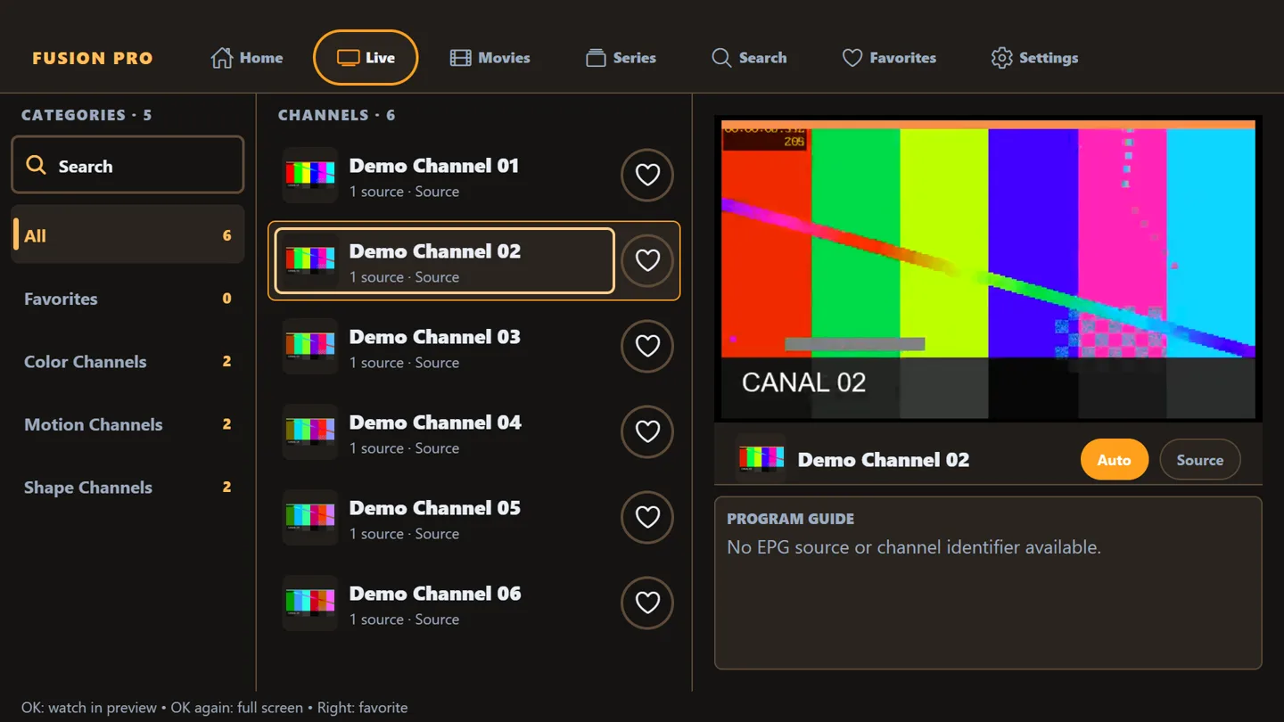 Live list with video preview