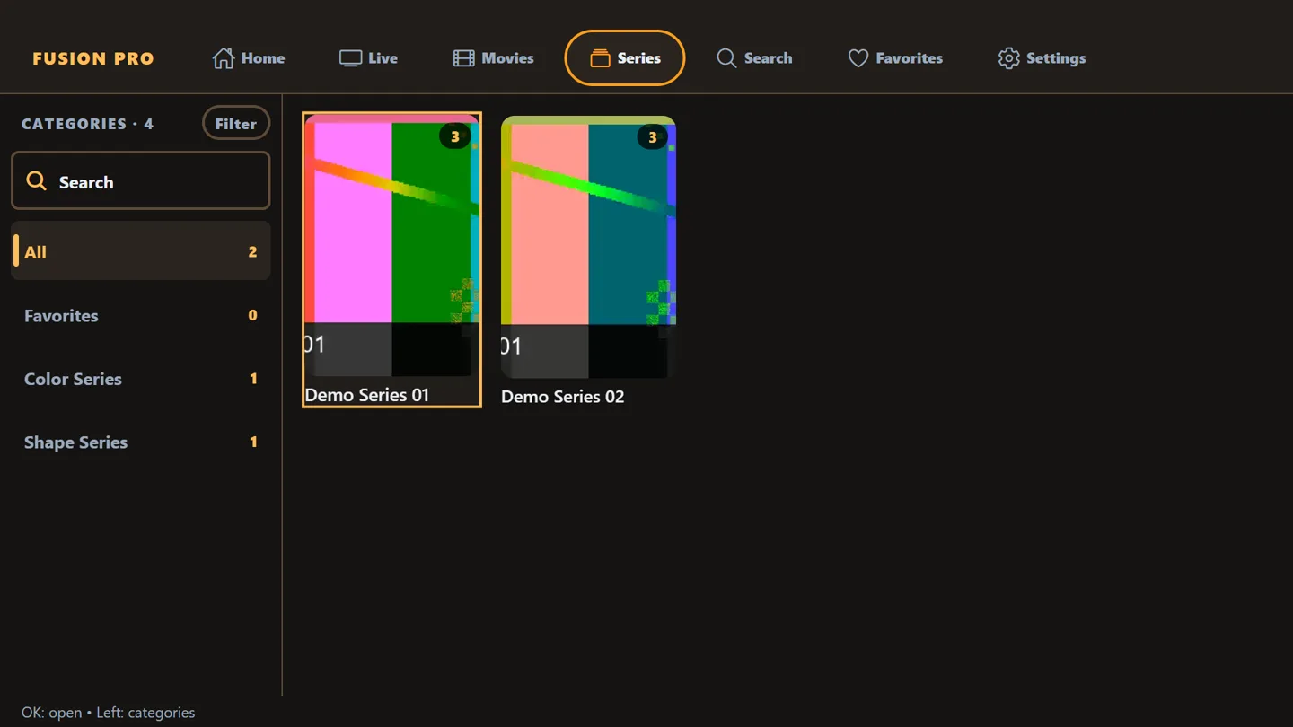 Series page with seasons and episodes